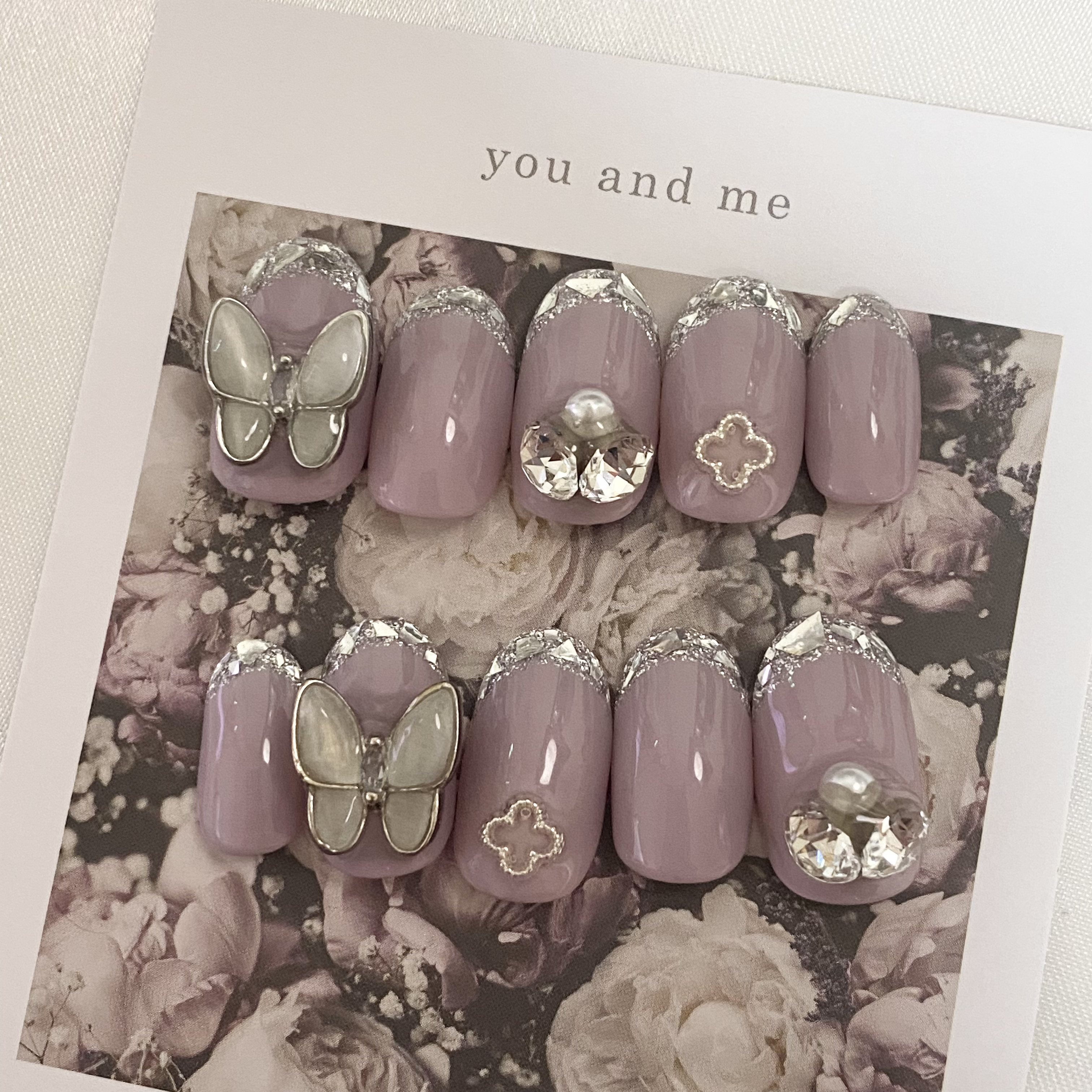 design5】パープルピンクガラスネイルチップ ネイルチップ（つけ爪  