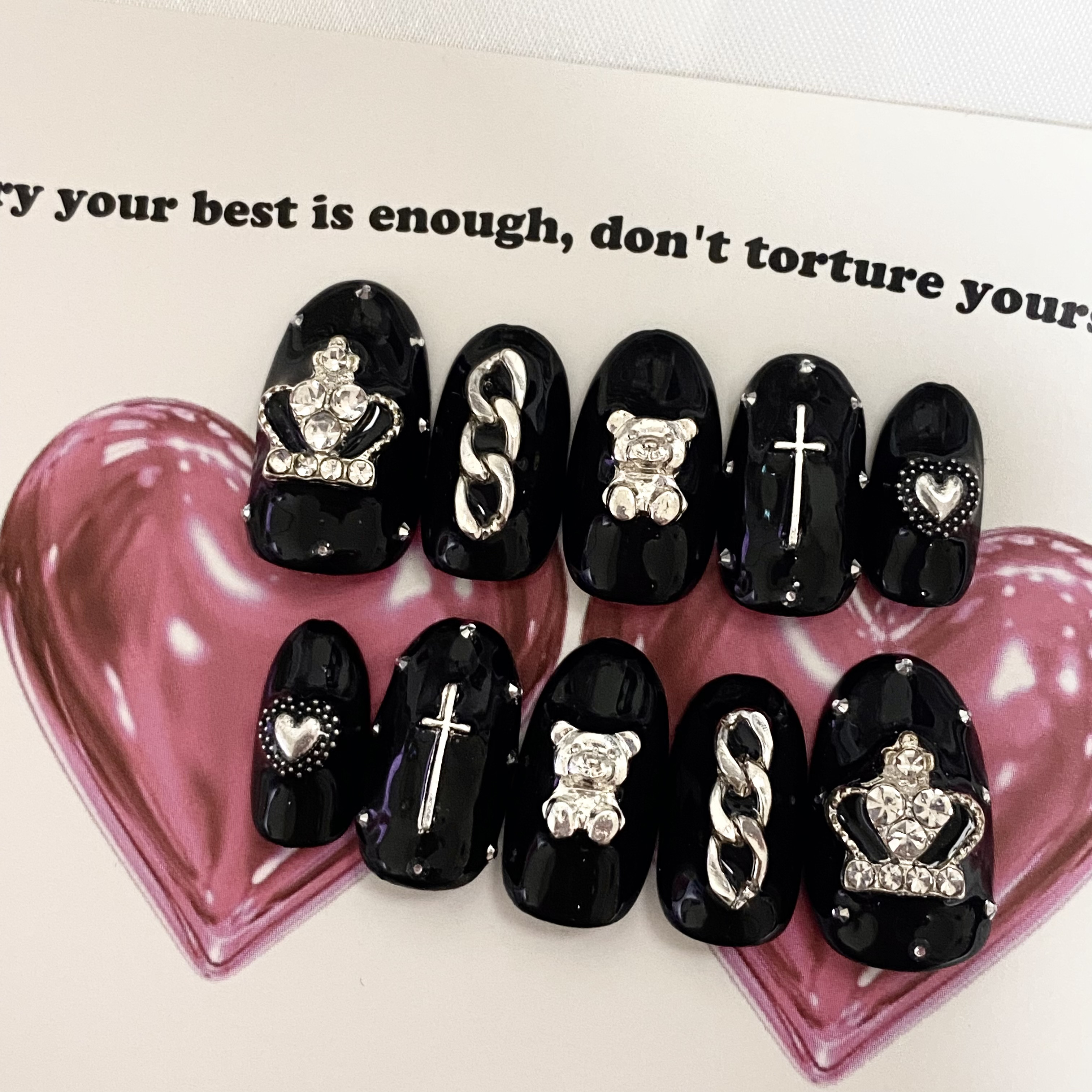 design7】韓国 ブラッククラウンネイルチップ ネイルチップ（つけ爪  