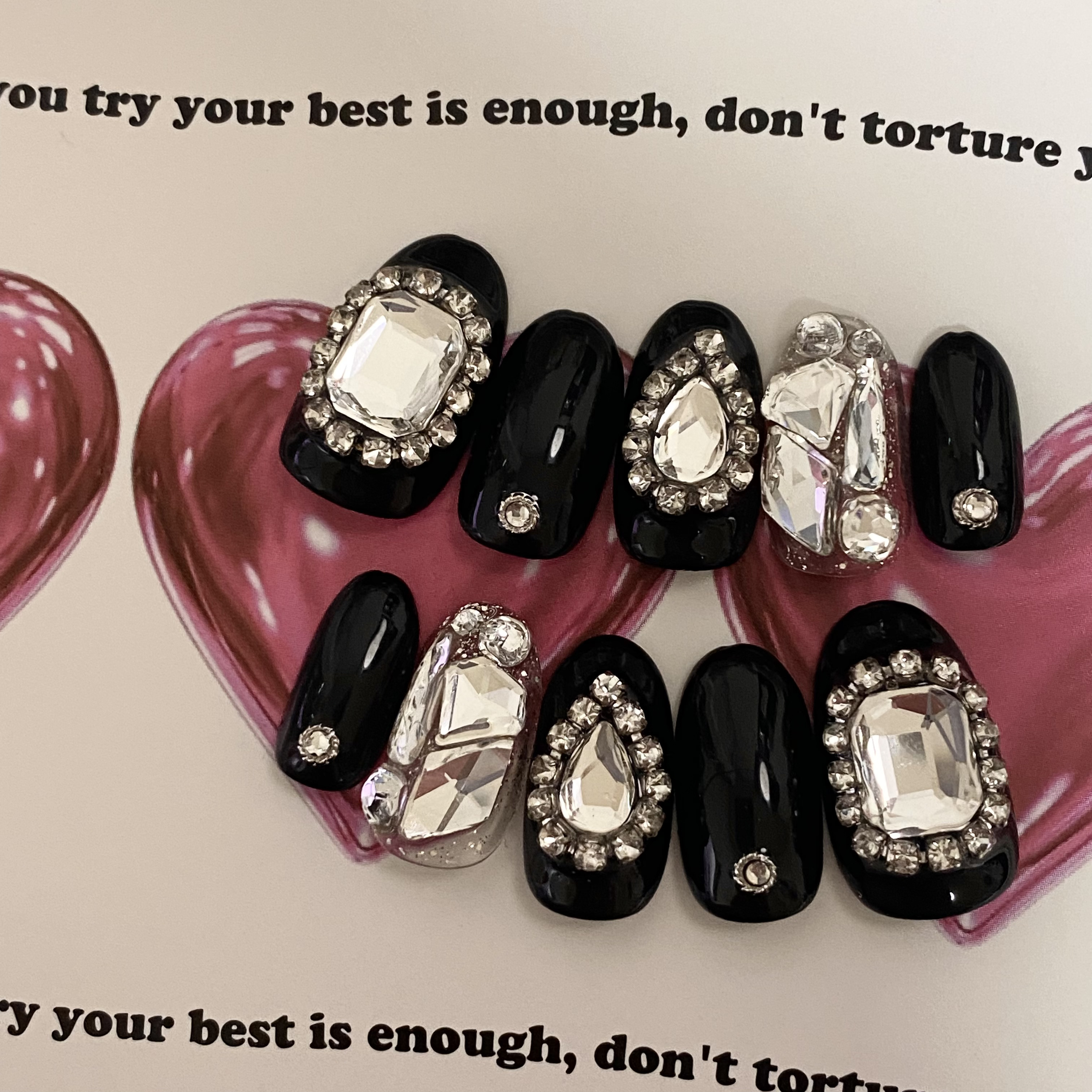 design8】韓国 ブラックビジューネイルチップ ネイルチップ（つけ爪  