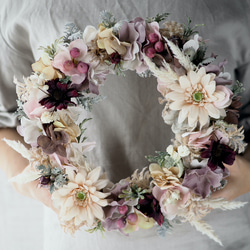 ミモザとラベンダー〇北海道小花たちのナチュラルスワッグ 30cm ドライ