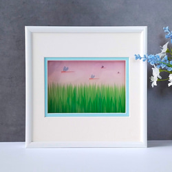 透明紙の立体作品《里山風景》田んぼにトンボ 壁掛け アート 立体 切り