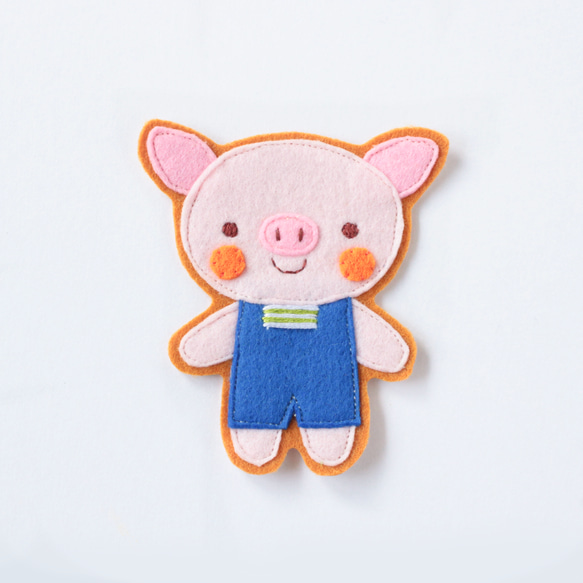 入園入学2025＊ブタの男の子の大きいフェルトワッペン 名入れ