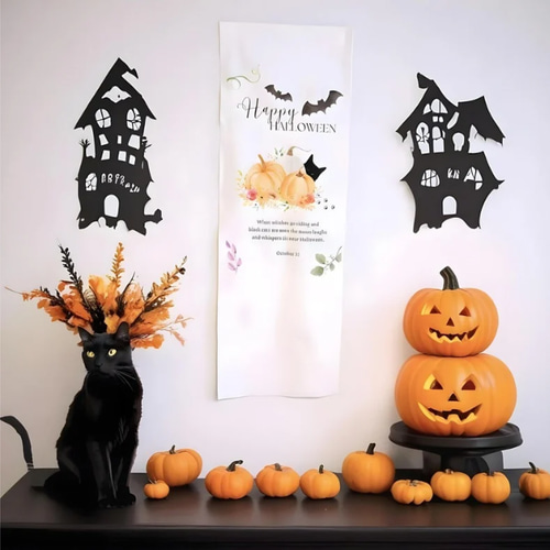 ハロウィン タペストリー️ かぼちゃと黒猫 / Halloween