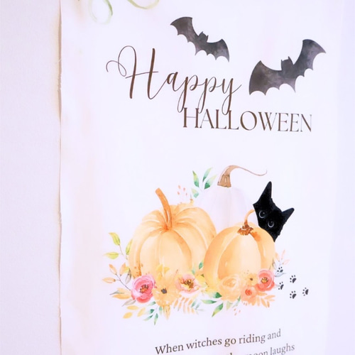 ☆超早割り☆_ ハロウィン タペストリー️ かぼちゃと黒猫