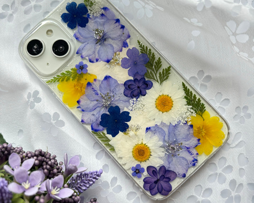 ハンドメイド押し花スマホケース　ほぼ全機種対応　iPhone,Android ほぼ全機種対応 押し花 スマホケース No.504】ハンドメイドの押し花