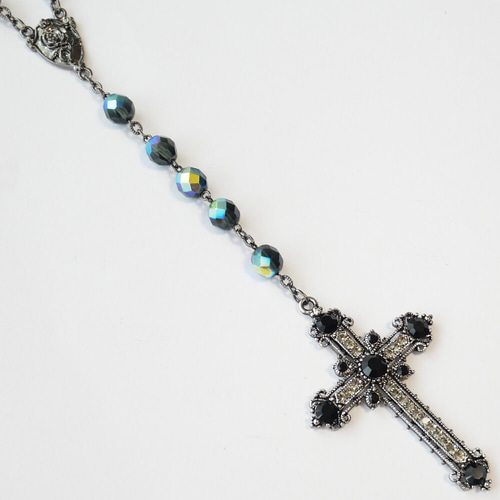 ロザリオ ネックレス クロス ゴスロリ ブラック ストーン 十字架