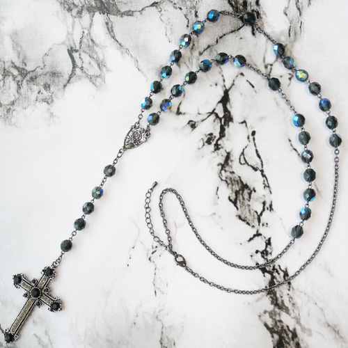 ロザリオ ネックレス クロス ゴスロリ ブラック ストーン 十字架