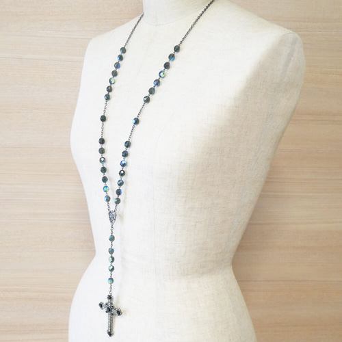 ロザリオ ネックレス クロス ゴスロリ ブラック ストーン 十字架