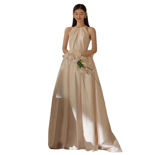 ウエディングドレス 結婚式 サテン Aライン 前撮り 半袖 バック