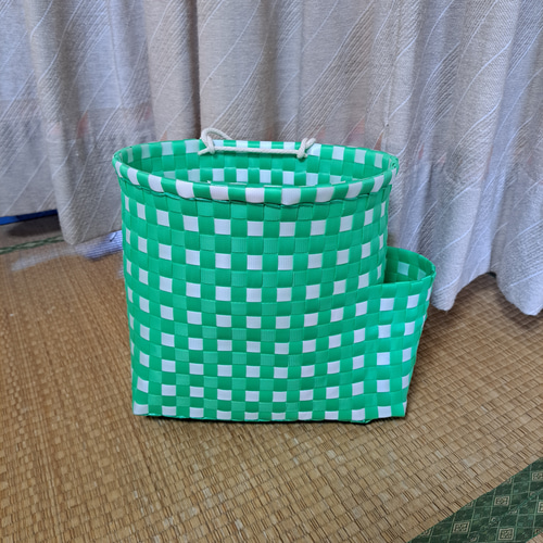 ＰＰバンドで作る作業、収穫用の プラカゴ（はけご）オーダー用 PPバンドかご(模様編み はけご 小)、収穫かご、プラカゴ 模様a