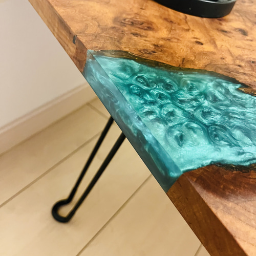 けやきのローテーブル 折りたたみテーブル レジンテーブル リバー