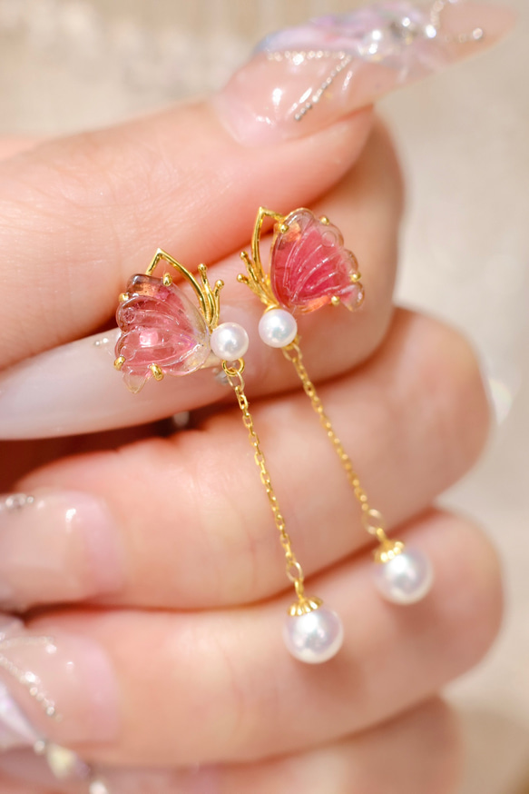 トルマリン&パールピアスk18 ピアス（スタッド・一粒） パール