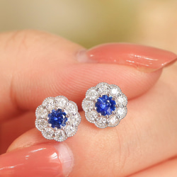 天然ダイヤモンド付きサファイアピアスk18 ピアス（スタッド・一粒