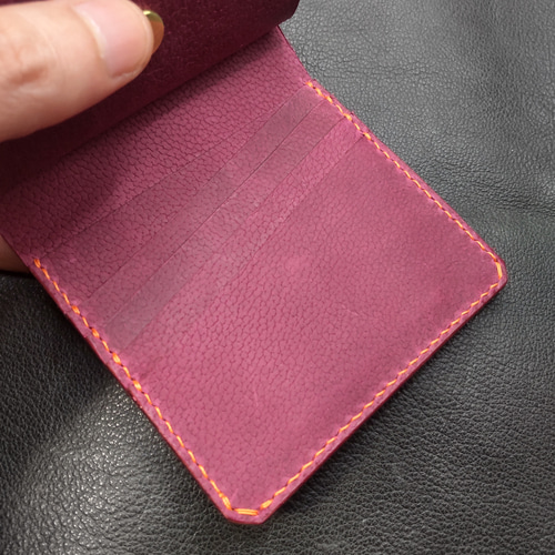 2つ折り財布 サッビア×シボ革 グレー×パープル 二つ折り財布