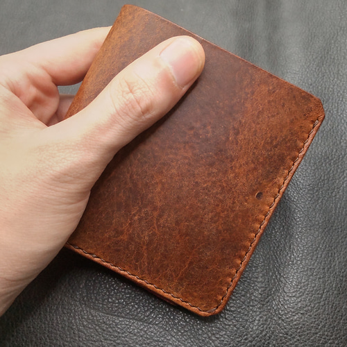 アマゾニアレザー　二つ折り財布 2つ折り財布 アマゾニア×シボ革 ブラウン×パープル 二つ折り財布