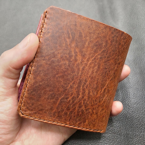 アマゾニアレザー　二つ折り財布 2つ折り財布 アマゾニア×シボ革 ブラウン×パープル 二つ折り財布