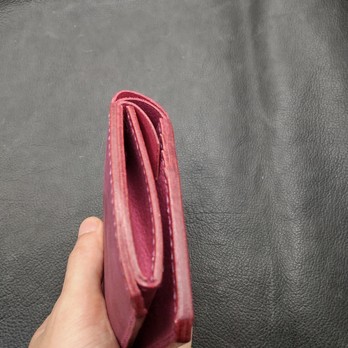 2つ折り財布 シボ革 パープル 二つ折り財布 moripodworks 通販