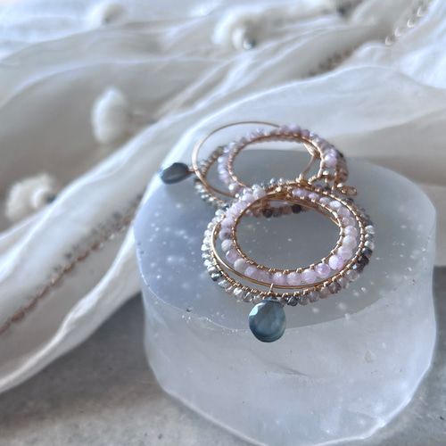 クンツァイト ＆アメジストのピアス 14kgf 14kgf/ピンクアメジスト×MOP