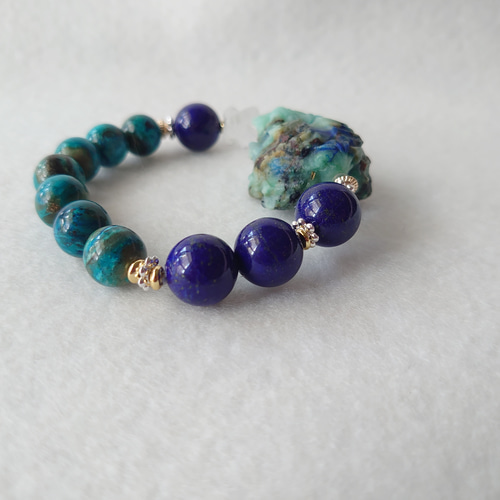 クリソコラ龍亀 水晶バジュラ ラピスラズリ 天然石ブレスレッド 素敵な