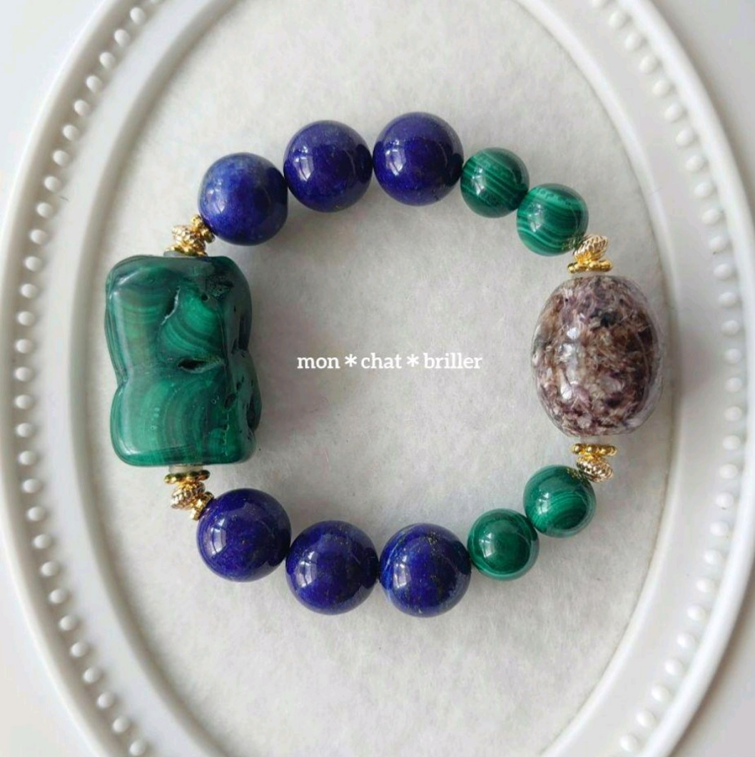 マラカイト＆チャロアイト＆ラピスラズリ　ブレスレッド　素敵な逸品