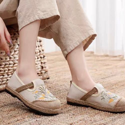 JJZXD フラットボトムレトロ刺繍シューズ女性2021夏の新しい通気 JJZXD フラットボトムレトロ刺繍シューズ女性2021夏の新しい通気