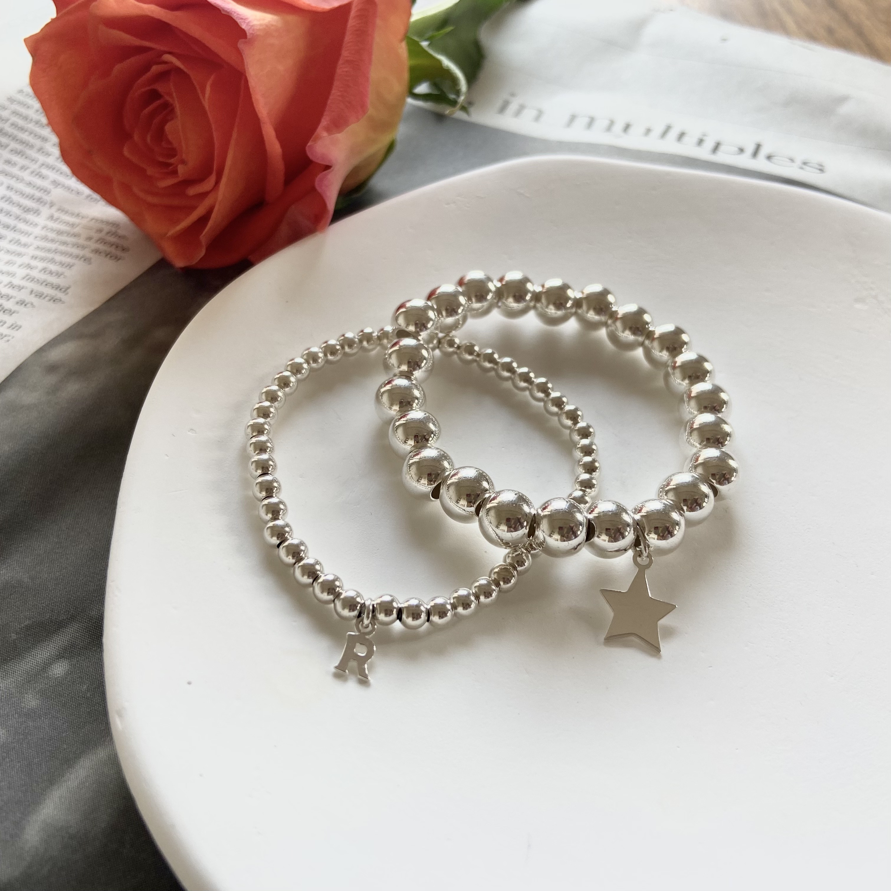 ブレスレット “sphere“   イニシャルつき　SILVER925/4mm