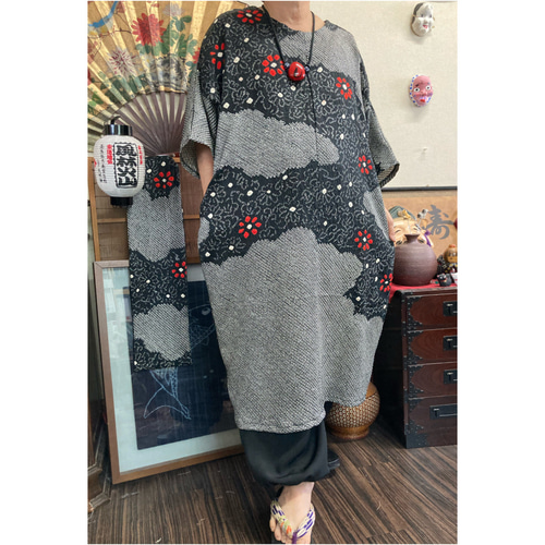 絞りのドレープチュニック 着物リメイク