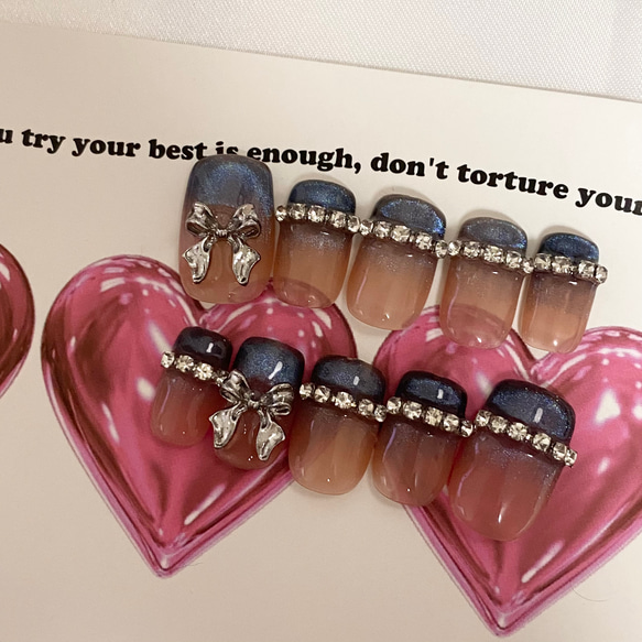 ネイルチップ ワンホン リボン ビジュー マグネット ネイルチップ ワンホン リボン ビジュー マグネット