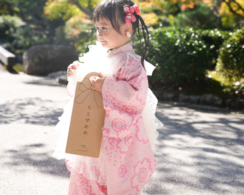 七五三用 白い衣装 ストライプデザイン 白地にグレーのストライプ、アイボリーの被布コートセット／七五三・三