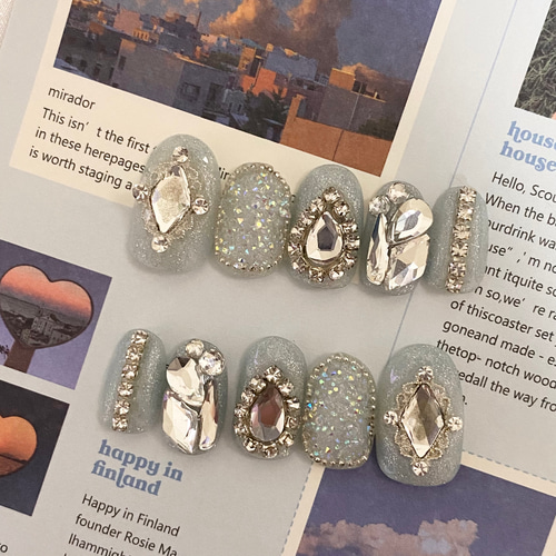 design36】韓国 アクアブルーピクシーネイルチップ ネイルチップ（つけ  