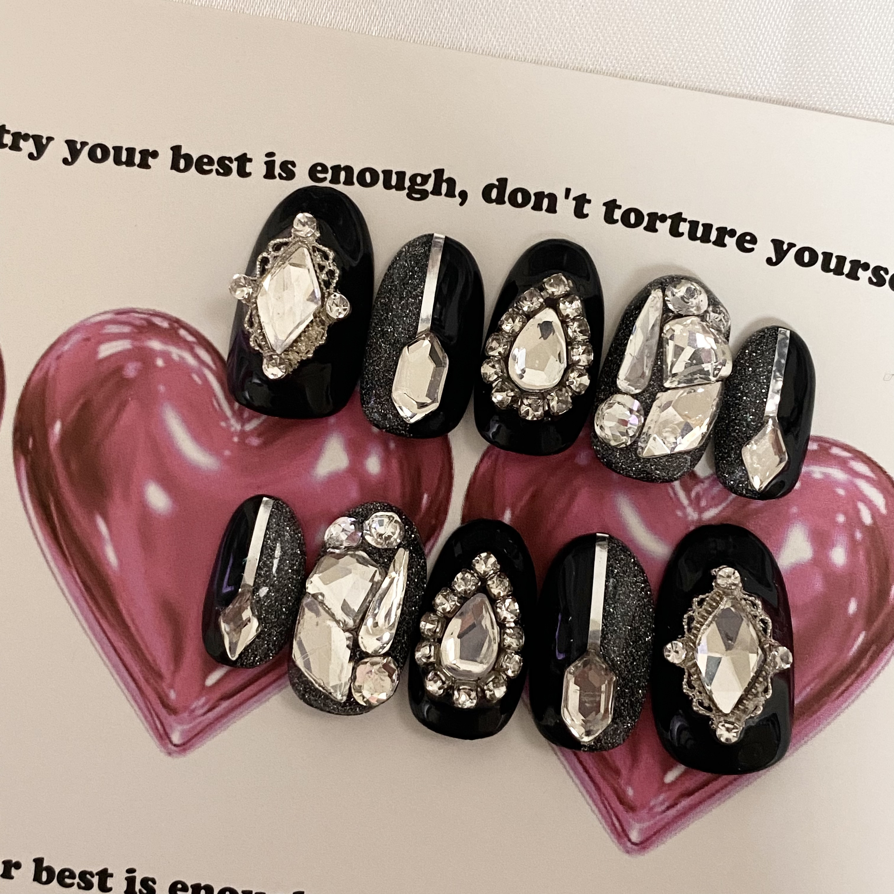 design50】韓国ブラックフラッシュネイルチップ ネイルチップ（つけ爪  