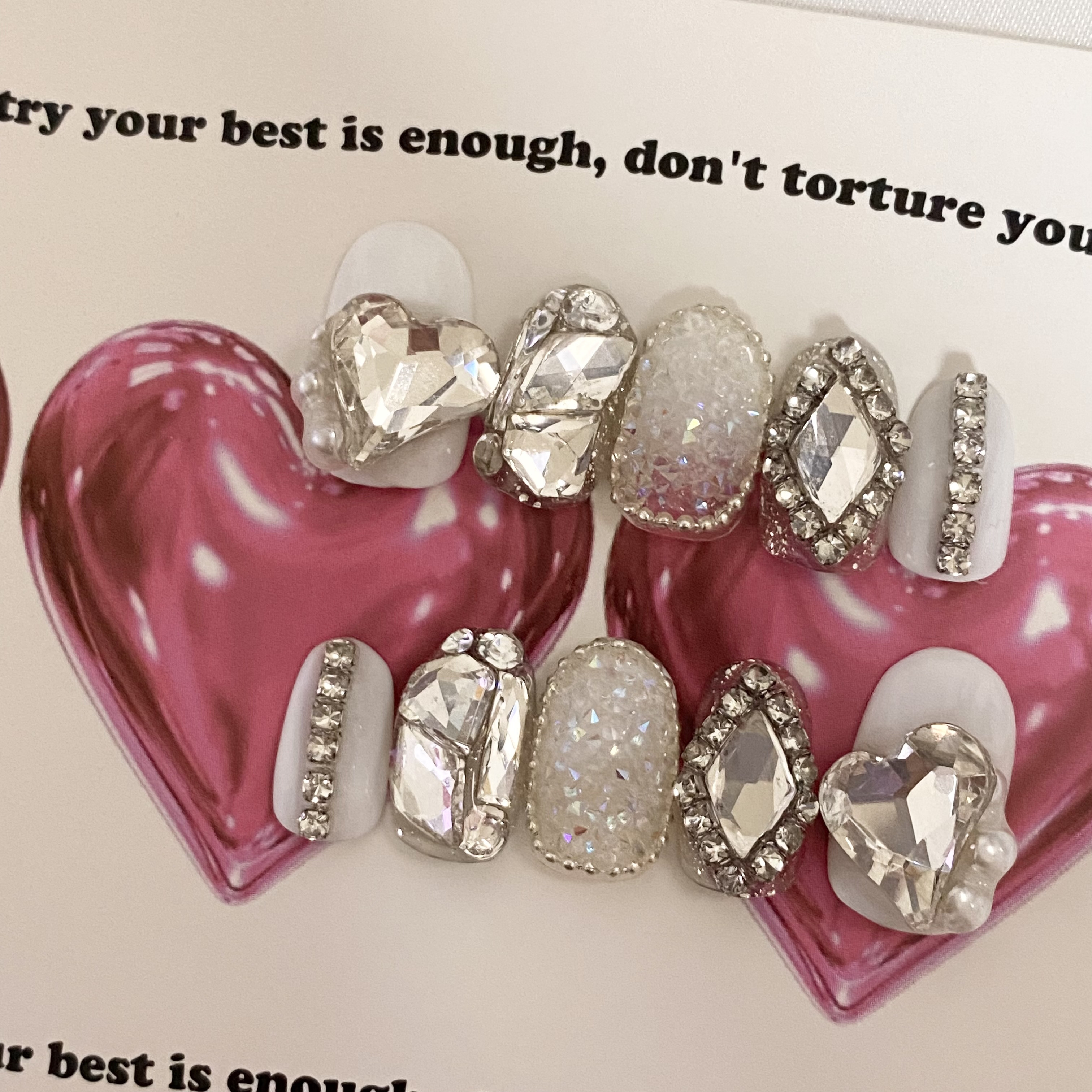 design59】韓国 ホワイトハートピクシーネイル ネイルチップ（つけ爪  