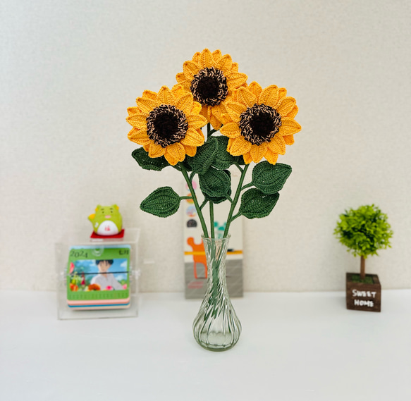 ひまわり 編みぐるみ フラワー ブーケ 毛糸お花速 ハンドメイド  