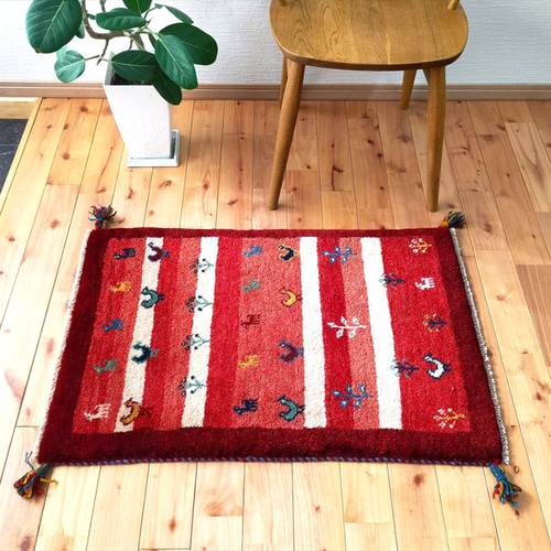 ペルシャ　ギャッベ　マット 春入荷】ペルシャ ギャッベ 玄関マット小 57x39cm レモン色 黄金