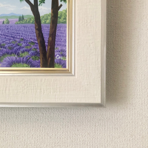 アクリル画　原画　「ラベンダー畑12」額縁付　SMサイズ　風景画 ラベンダー畑12」アクリル画 原画 額縁付 キャンバス SMサイズ