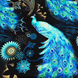 Michael Miller 110cm x 50cmずつ切売 - 孔雀の羽根自慢/Blue 生地