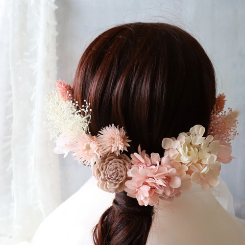ヘッドパーツ 髪飾り ピンク くすみピンク 前撮り 結婚式 卒業式