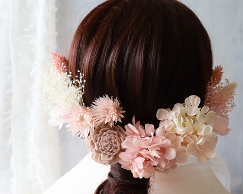 ヘッドパーツ 髪飾り ピンク くすみピンク 前撮り 結婚式 卒業式