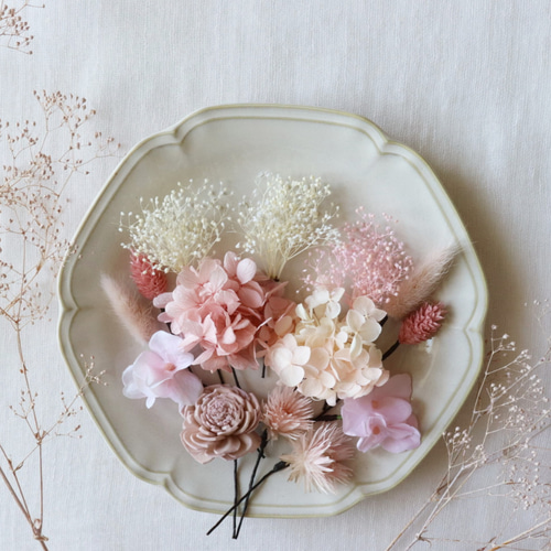 ヘッドパーツ 髪飾り ピンク くすみピンク 前撮り 結婚式 卒業式