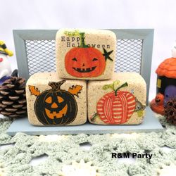 ハロウィン入れ物 受注制作 ハロウィン 猫とかぼちゃのブロック レンガ 置物