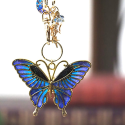 SOLD◆ ハンドメイド タッセル バッグチャーム キーホルダー アリス 蝶 バッグチャーム～月夜の蝶々～(ブルー) その他アクセサリー りんご