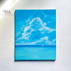 朝霧blue／アクリル画 キャンバス 原画 S0号 心象風景 青い絵 港町