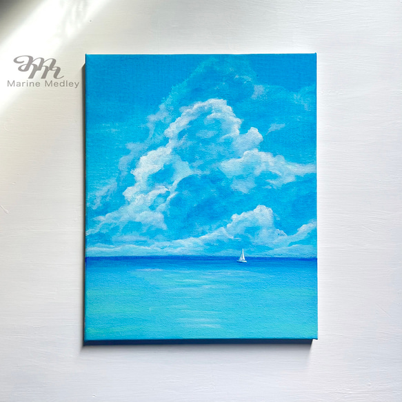 受注制作☆原画☆ 8月の海 アクリル絵の具 F3キャンバス 送料