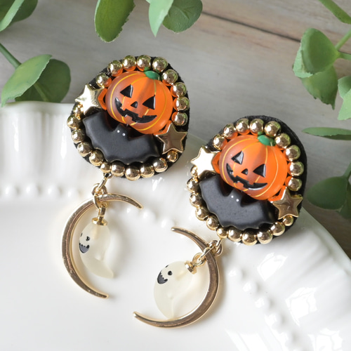 再販☆ハロウィン☆パープルフラワー猫ちゃんとゆらゆらジャックオ