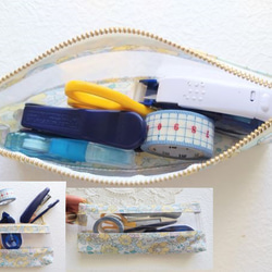 歯ブラシ・ペン　マチたっぷり　クリアポーチ　マーガレットアニー　リバティ　ラミネート　♡夏の庭園に咲き誇る花々 10枚目の画像