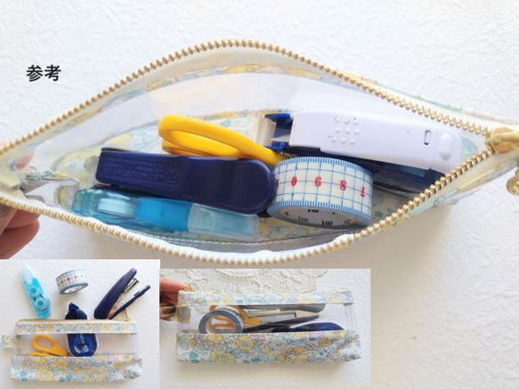 歯ブラシ・ペン　マチたっぷり　クリアポーチ　マーガレットアニー　リバティ　ラミネート　♡夏の庭園に咲き誇る花々 10枚目の画像