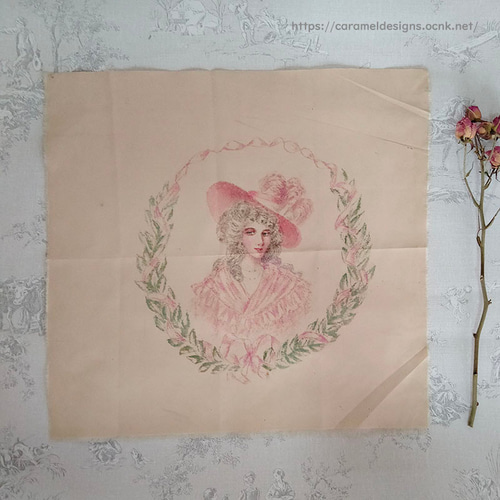 ヴィクトリアン、シルクに手描きペイント ロココ貴婦人 絵画