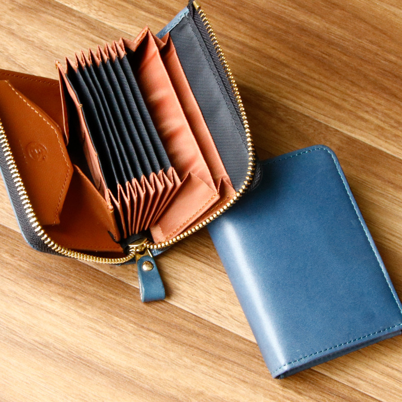 【SATTO L】小さいのにお札が折れない！Lファス型最小に挑む栃木レザーミニ財布 スキミング防止　ネイビー