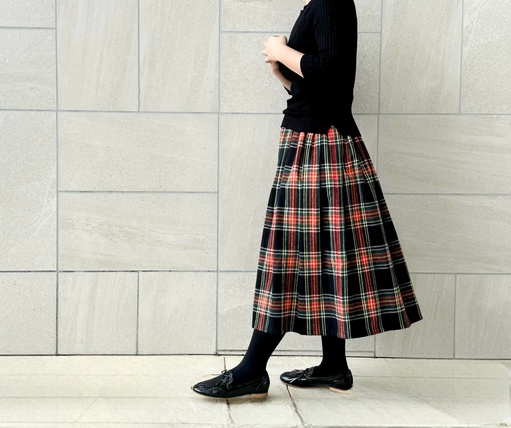 現行品★プリスティン　草木染め　シャドウチェックギャザースカート 草木染め シャドウチェックギャザースカート – PRISTINE