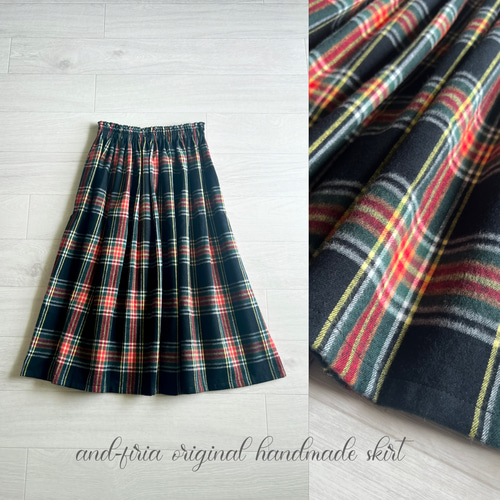 特集掲載】上質シャギーチェックのギャザースカート ブラック ロング